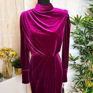 Velvet vintage structure mock neck dress